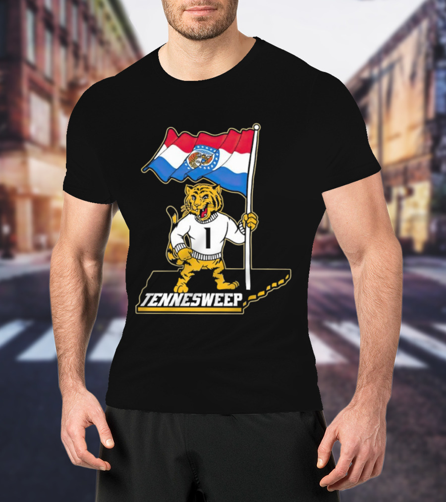 Missouri Tigers Mascot Holding Flag Tennesweep T-Shirt
