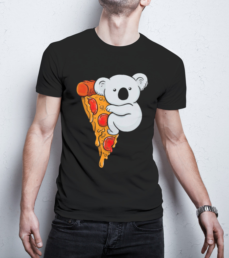 Koala Hugging Pizza Slice Cartoon T-Shirt