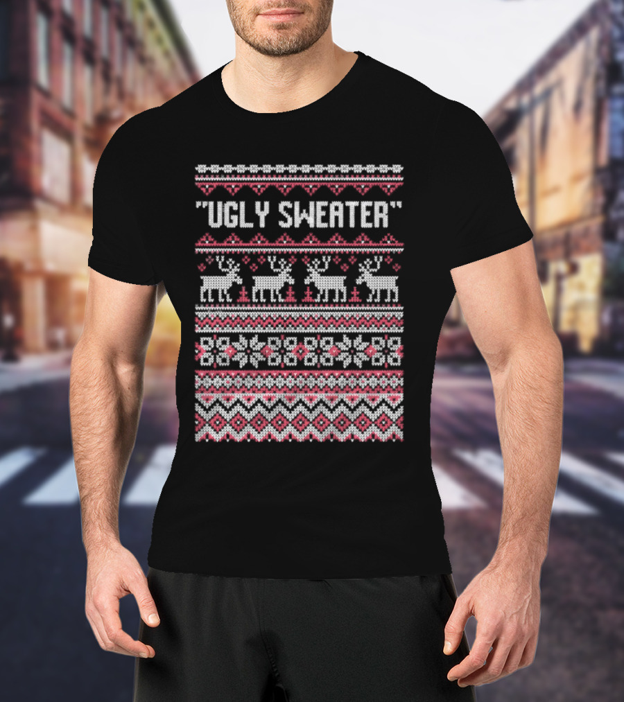 Ugly Sweater Christmas Reindeer Snowflake T-Shirt