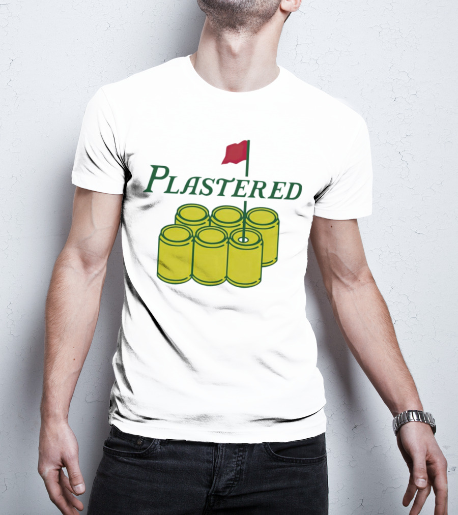 Plastered Flag With Beer Can Pyramid And Red Golf Pin T-Shirt