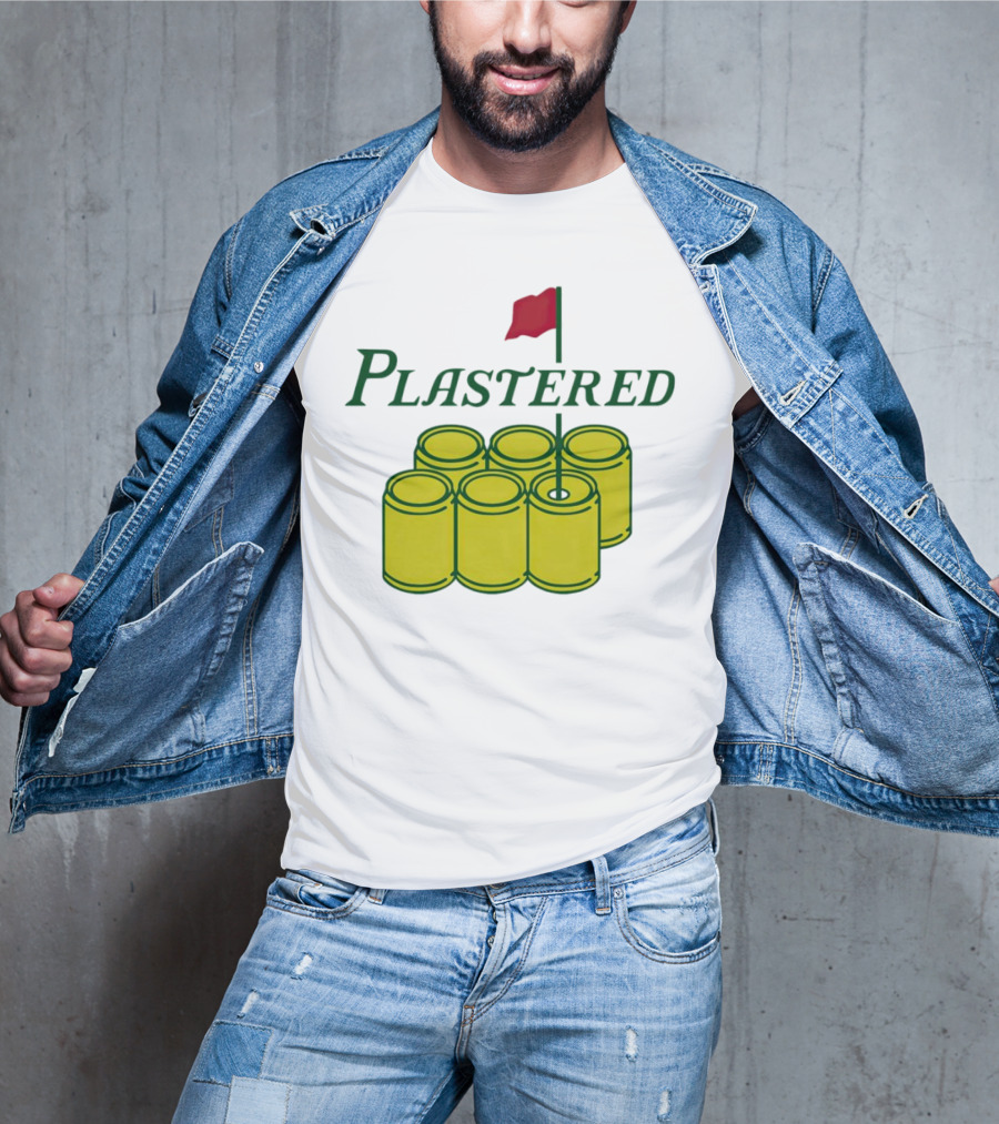 Plastered Flag With Beer Can Pyramid And Red Golf Pin T-Shirt
