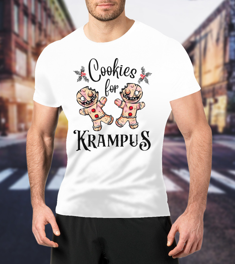 Cookies For Krampus Creepy Gingerbread Man Holly Berries T-Shirt