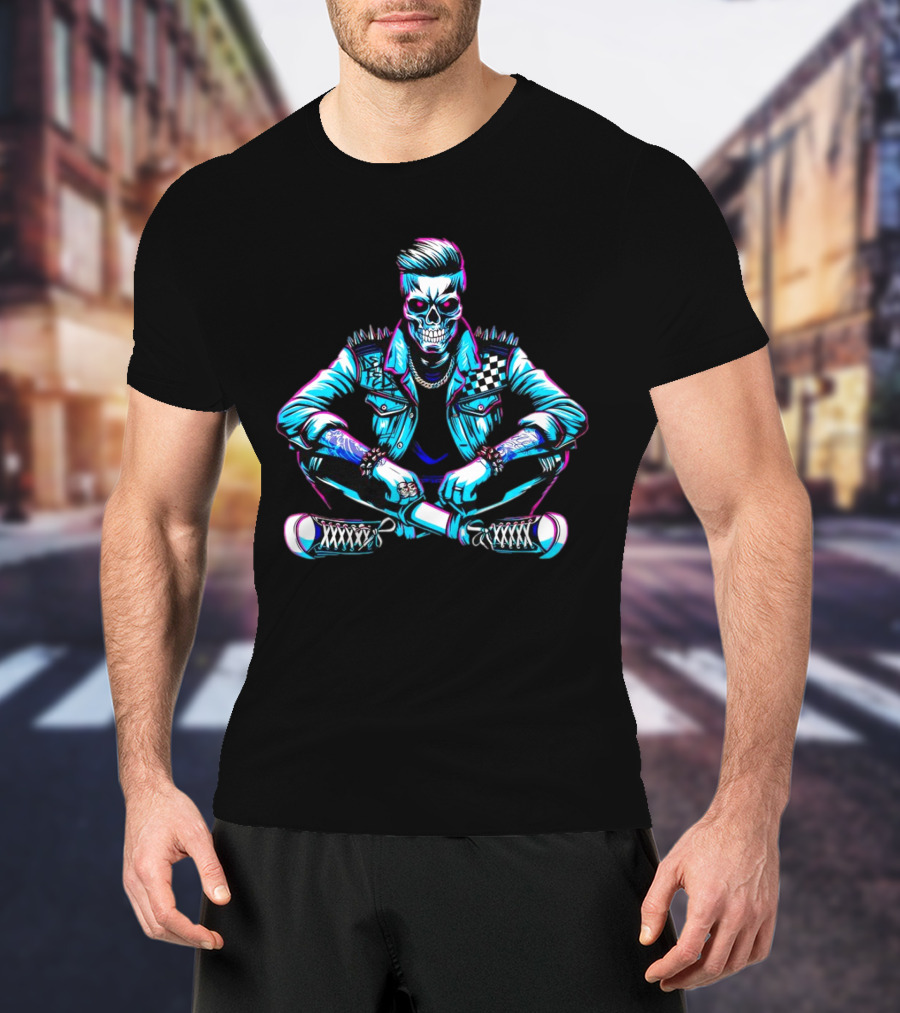 TTD Wrestling Mr. Dead Fed Skull Punk Skeleton With Spiked Jacket And Tattoos T-Shirt