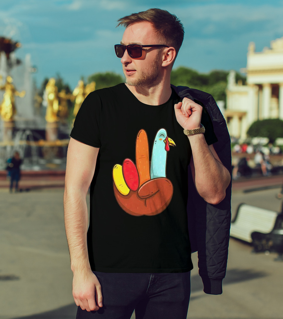 Peace For Turkeys Hand Gesture Turkey Pardon Humor T-Shirt