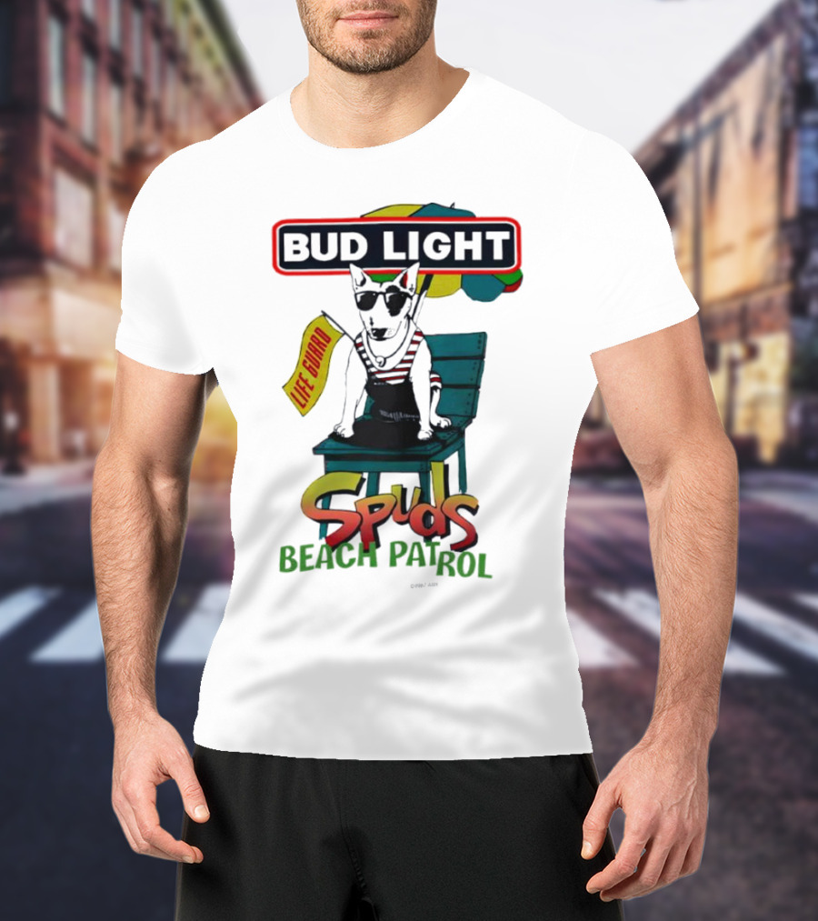 Bud Light Spuds Mackenzie Lifeguard Beach Patrol Umbrella Chair T-Shirt