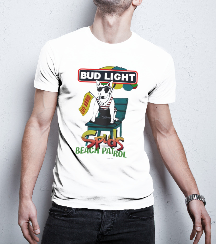Bud Light Spuds Mackenzie Lifeguard Beach Patrol Umbrella Chair T-Shirt
