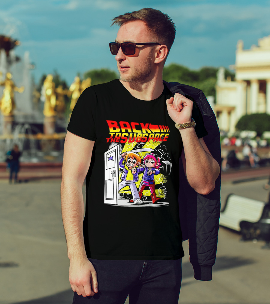 Back To The Subspace Scott Pilgrim And Ramona With Retro Door And Lightning T-Shirt