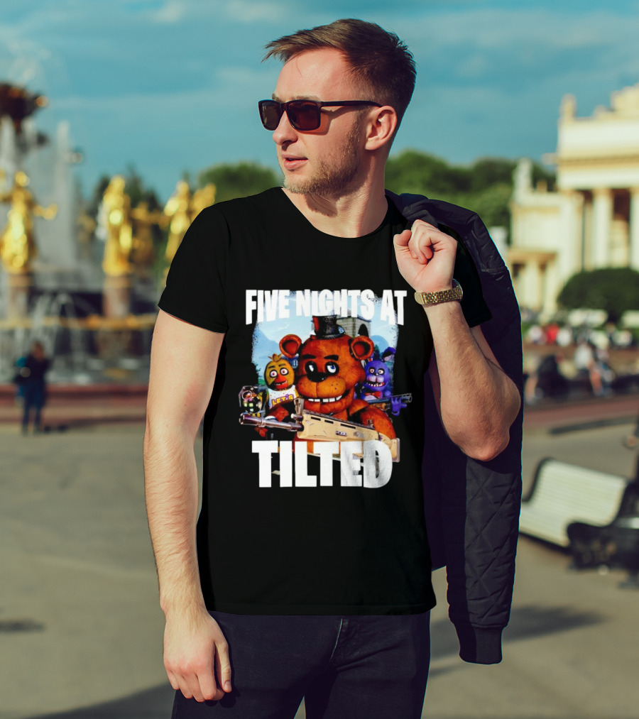 Five Nights At Tilted Freddy Bear Characters With Guns T-Shirt