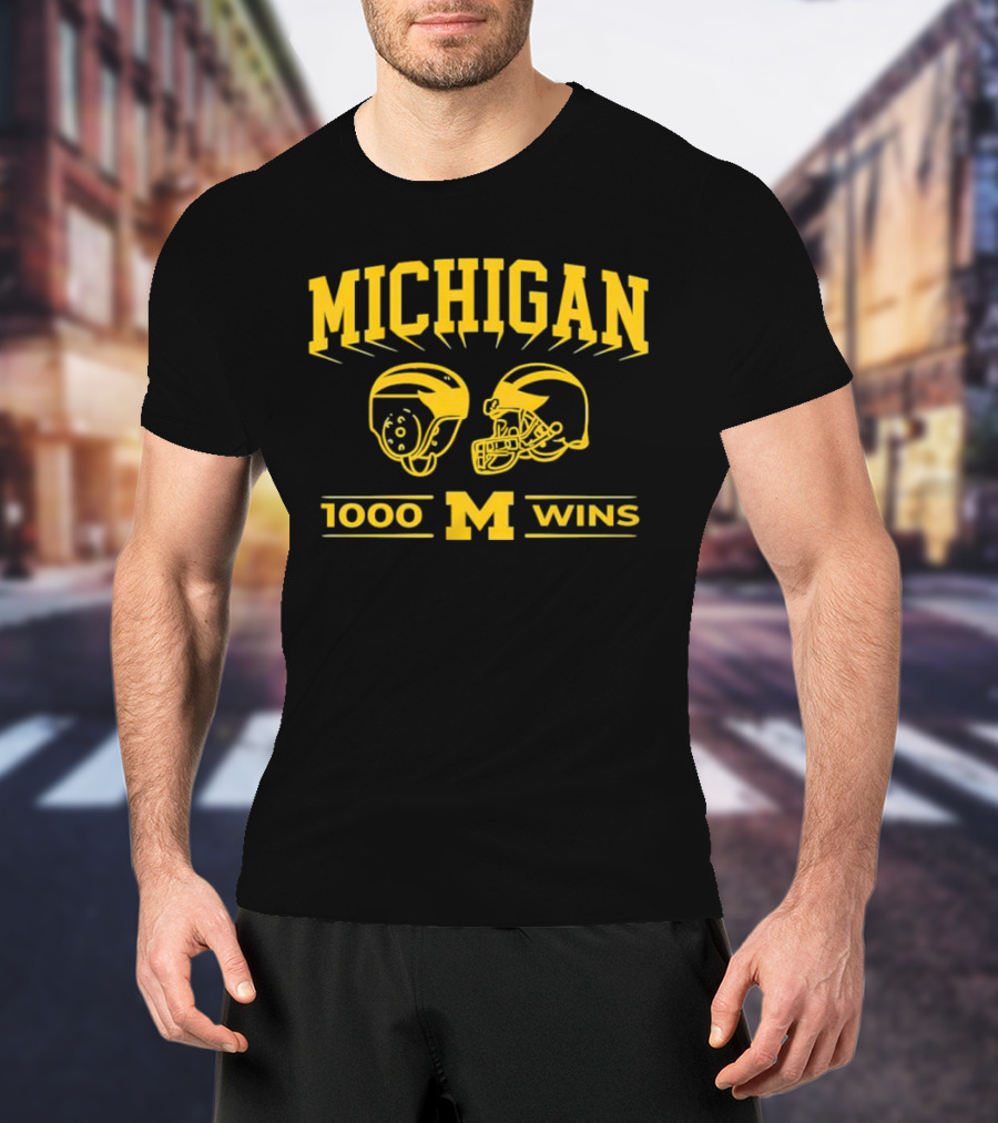 Michigan Wolverines 1000 Wins Football Helmets T-Shirt