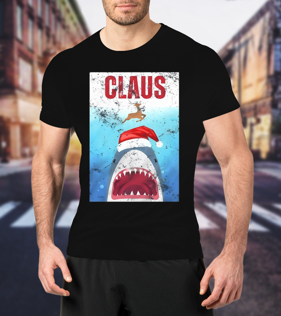 CLAUS Santa Shark Christmas Reindeer T-Shirt