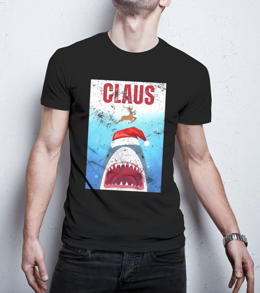 CLAUS Santa Shark Christmas Reindeer T-Shirt