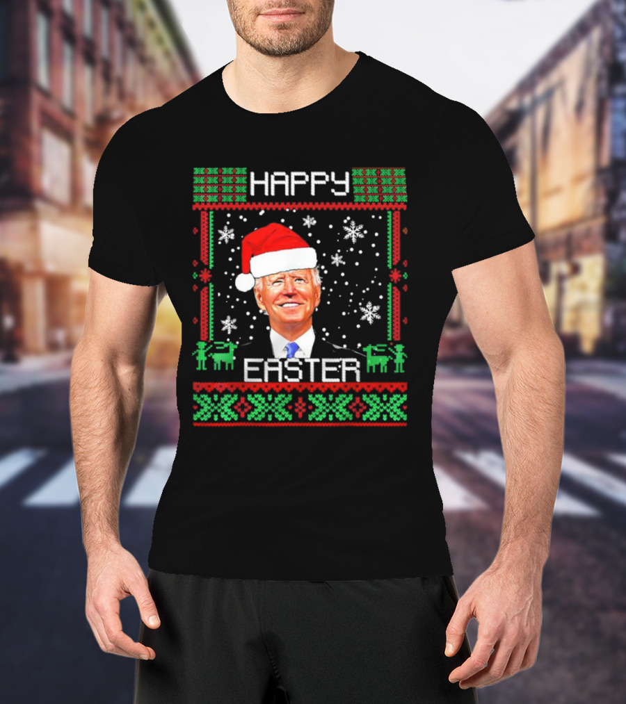Joe Biden Santa Happy Easter Christmas Snowflakes Reindeer T-Shirt