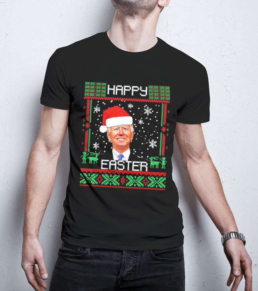 Joe Biden Santa Happy Easter Christmas Snowflakes Reindeer T-Shirt
