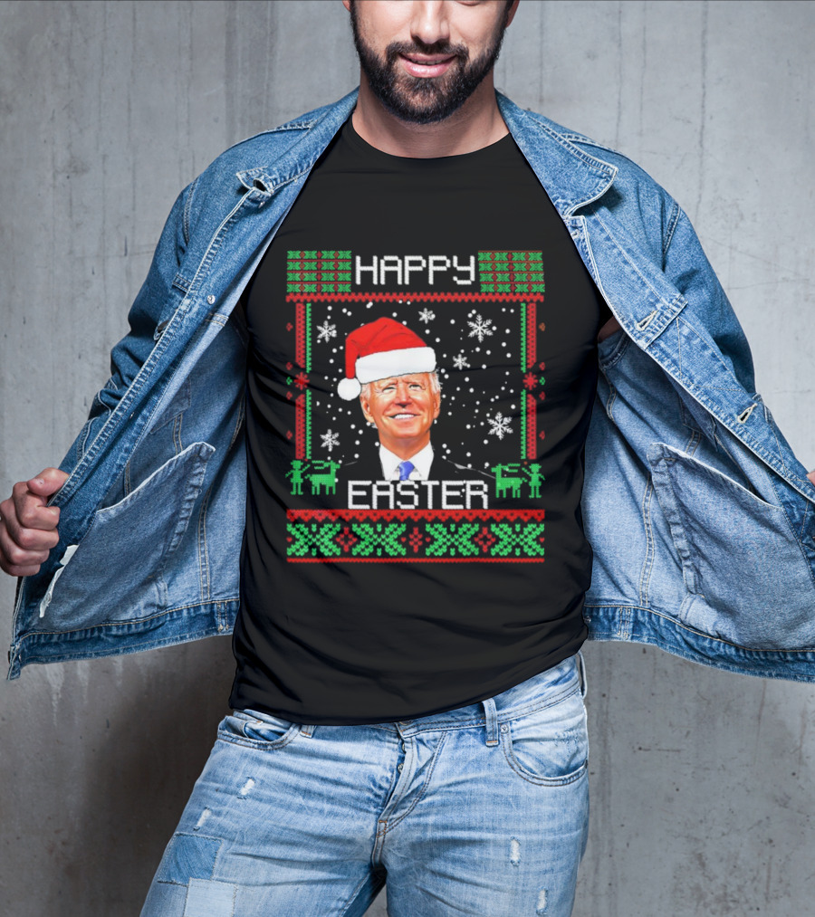 Joe Biden Santa Happy Easter Christmas Snowflakes Reindeer T-Shirt