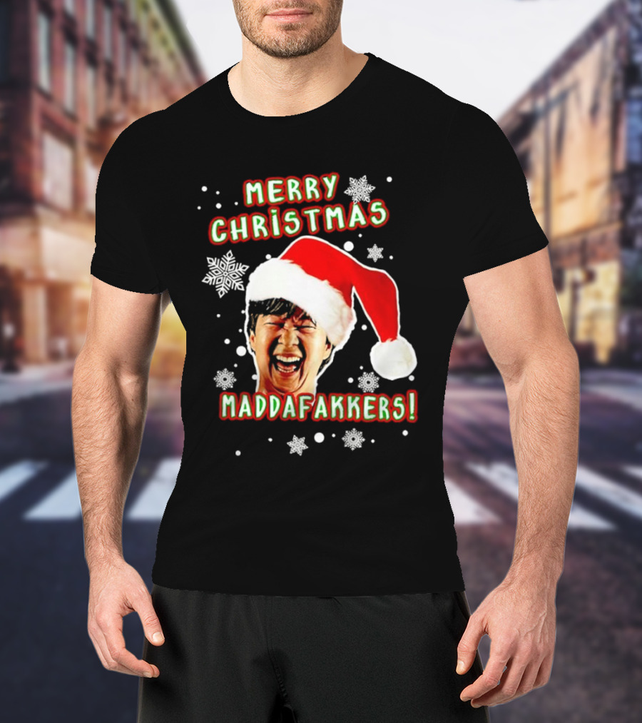Merry Christmas Maddafakkers Ken Jeong Santa Hat Snowflakes T-Shirt