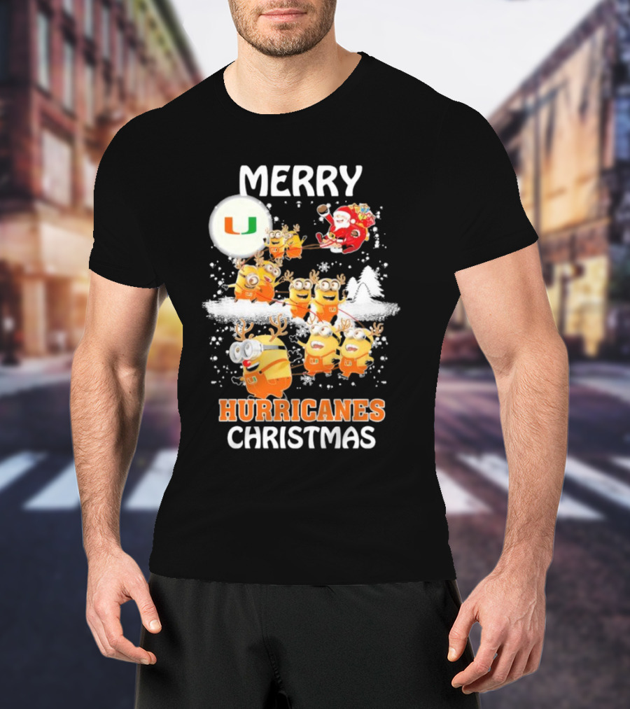 Merry Minions Miami Hurricanes Christmas T-Shirt