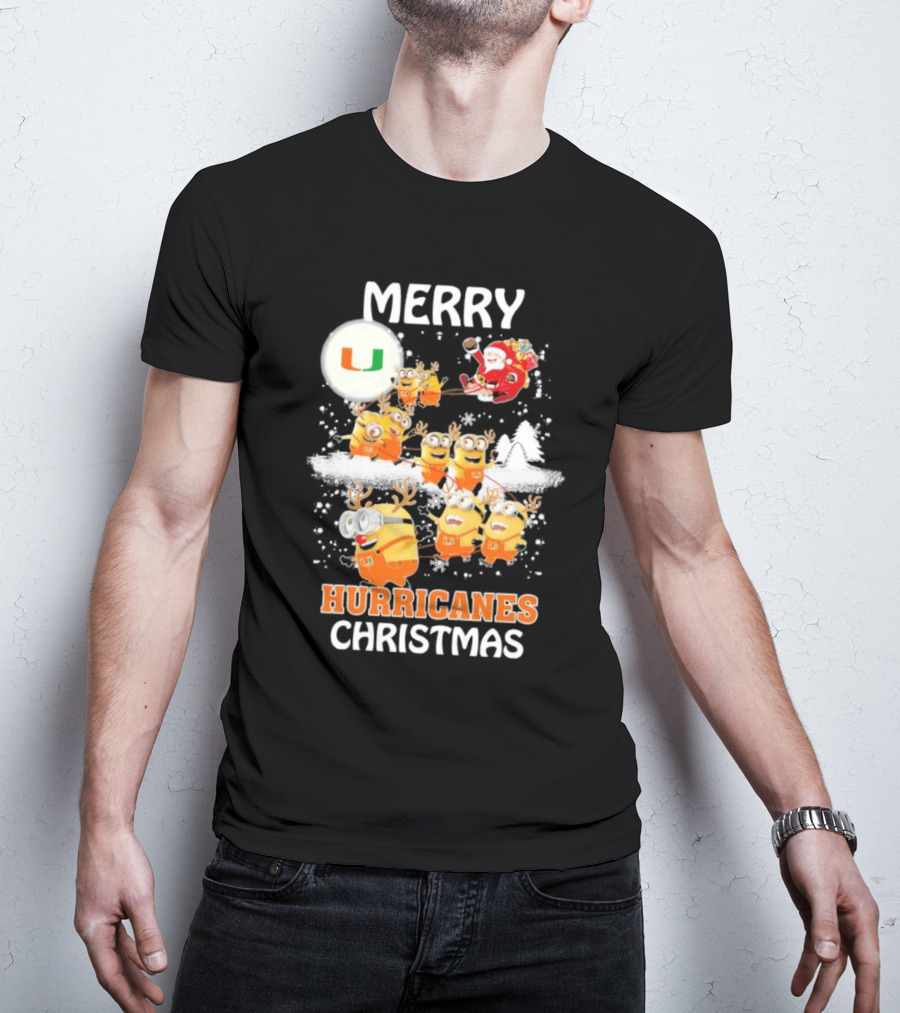 Merry Minions Miami Hurricanes Christmas T-Shirt