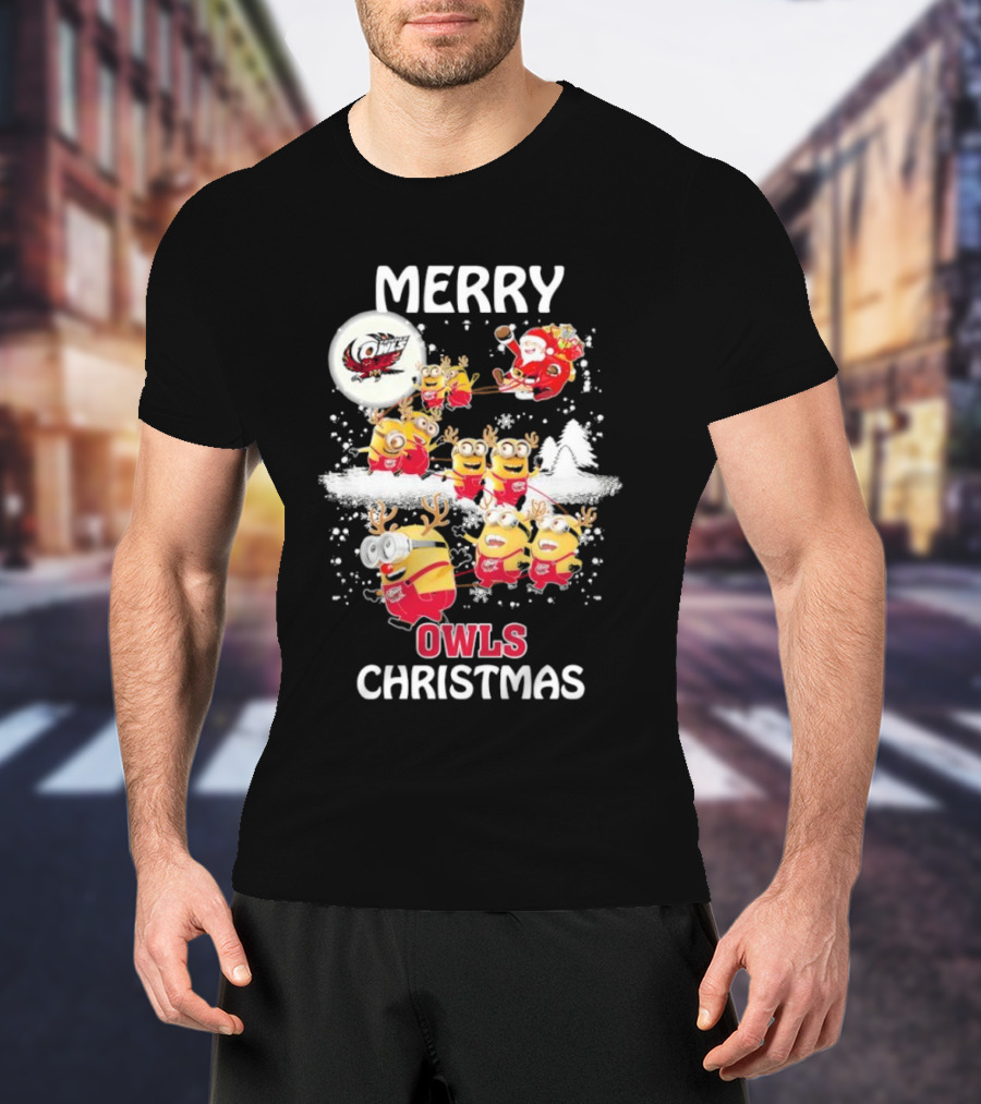Minions Merry Temple Owls Christmas Santa Snow Scene T-Shirt