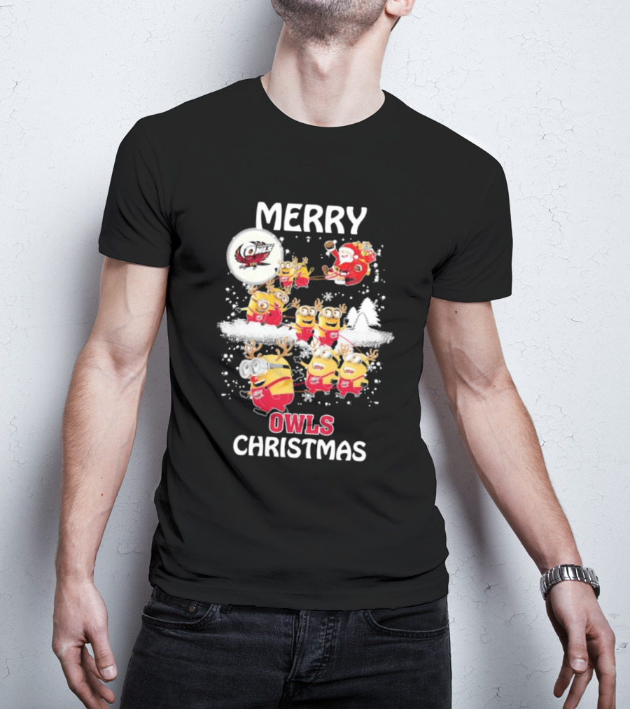 Minions Merry Temple Owls Christmas Santa Snow Scene T-Shirt