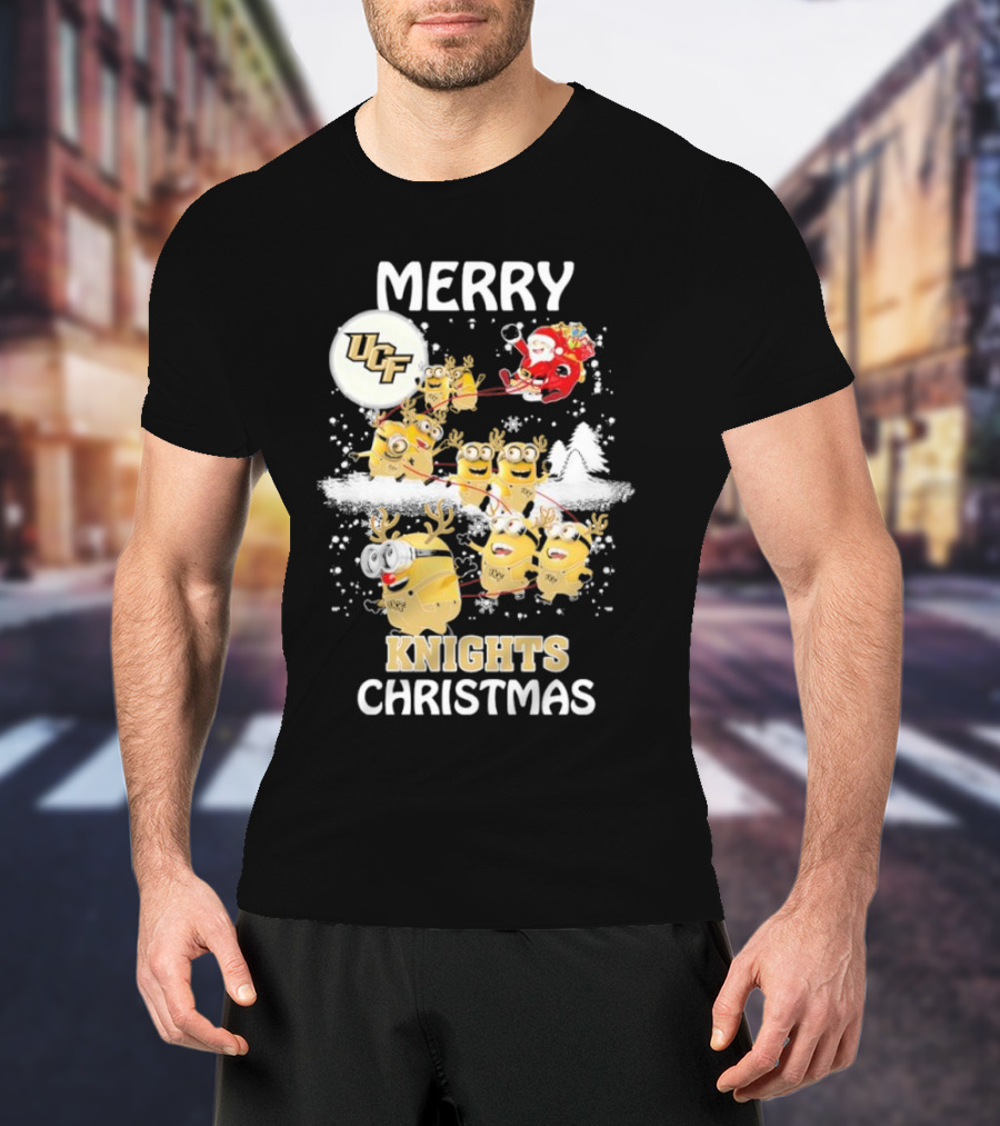 Merry UCF Knights Christmas With Minions And Santa T-Shirt