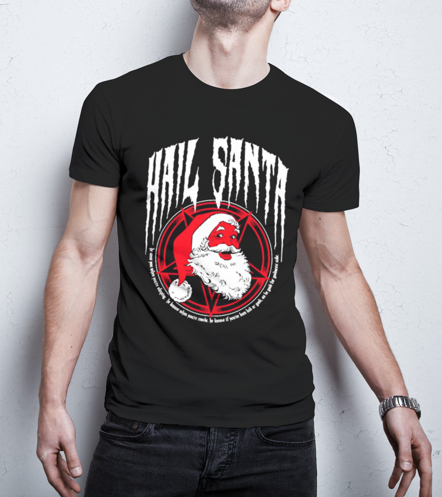 Hail Santa Evil Christmas Pentagram Santa Hat T-Shirt