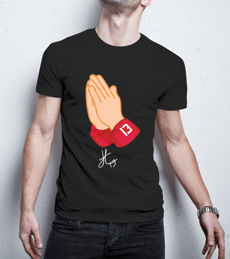 Jordan Travis Signature Praying Hands Number 13 Autograph T-Shirt