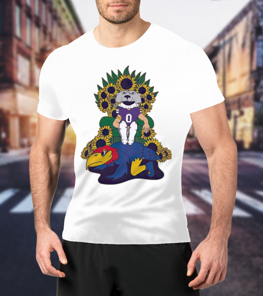 Kansas State Wildcats Mascot Sunflowers Throne With Kansas Jayhawks T-Shirt