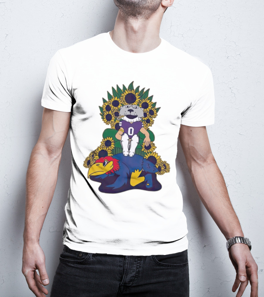 Kansas State Wildcats Mascot Sunflowers Throne With Kansas Jayhawks T-Shirt
