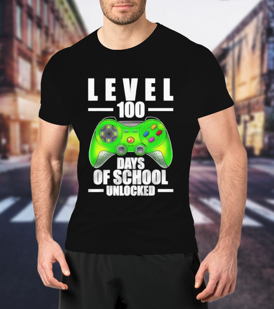 LEVEL 100 DAYS OF SCHOOL UNLOCKED GAMING CONTROLLER T-Shirt