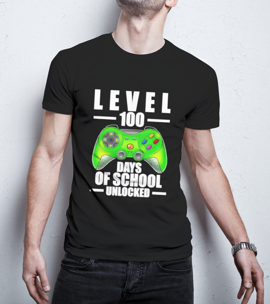 LEVEL 100 DAYS OF SCHOOL UNLOCKED GAMING CONTROLLER T-Shirt