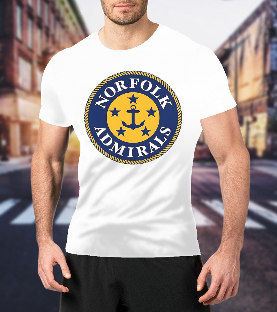 Norfolk Admirals Anchored Stars Emblem Navy Yellow T-Shirt