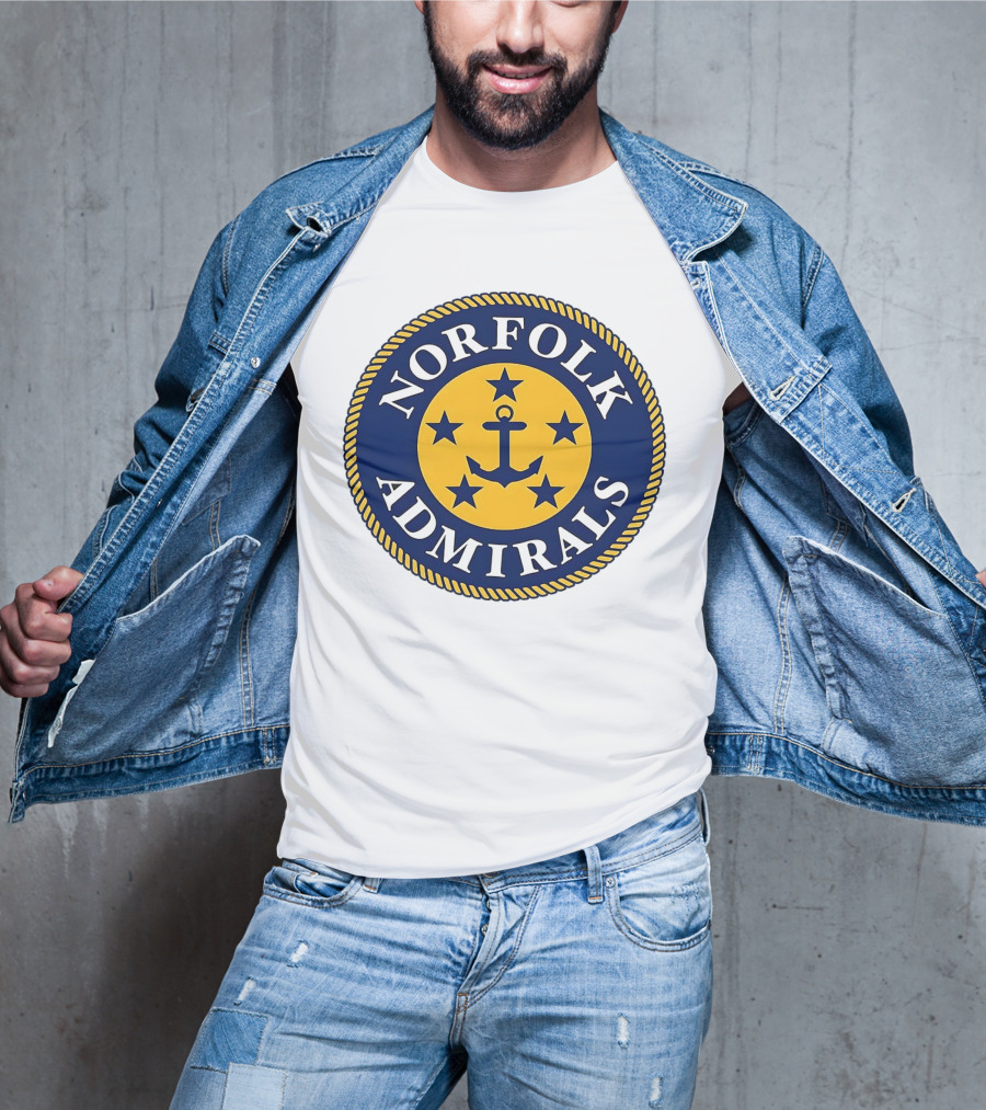 Norfolk Admirals Anchored Stars Emblem Navy Yellow T-Shirt