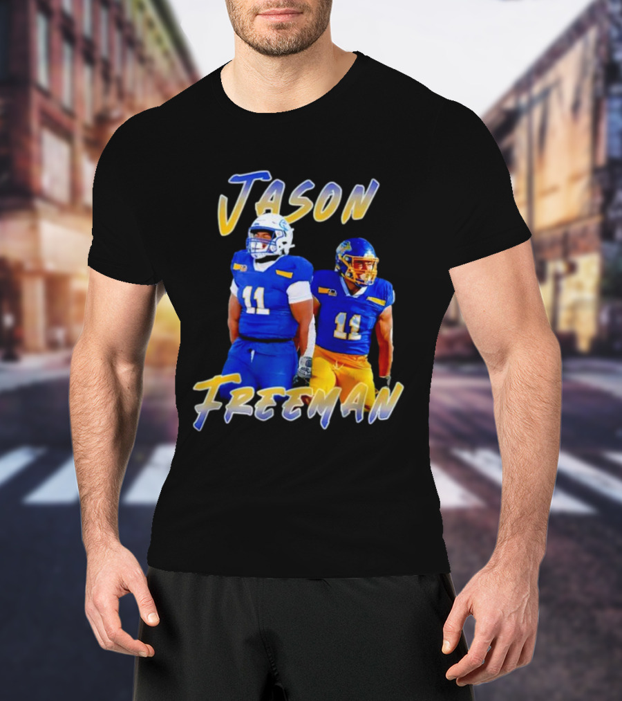 Jason Freeman Football Gameday 11 Blue And Yellow Gear T-Shirt