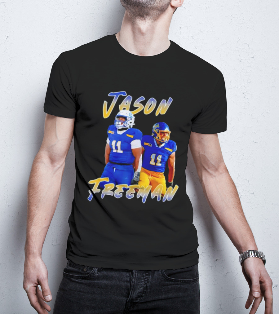 Jason Freeman Football Gameday 11 Blue And Yellow Gear T-Shirt