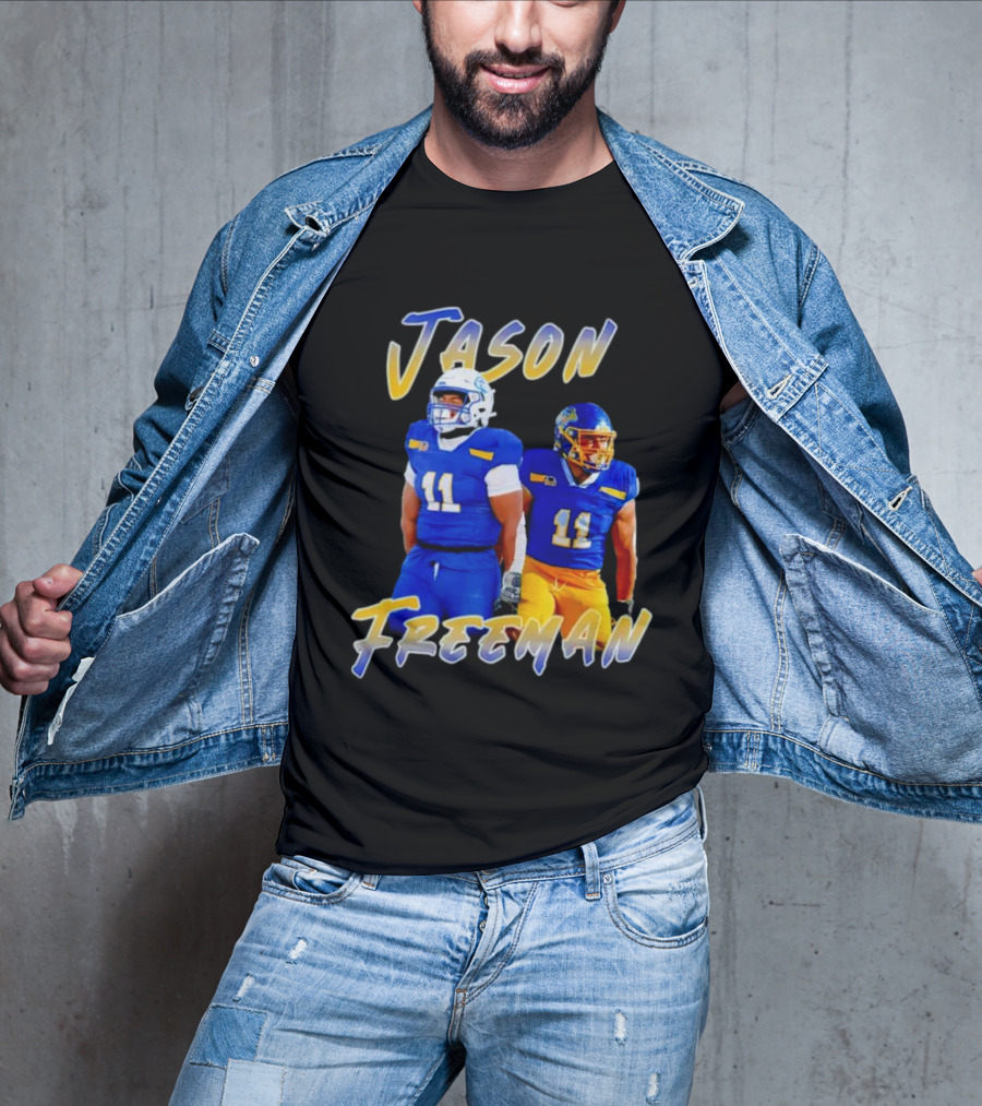 Jason Freeman Football Gameday 11 Blue And Yellow Gear T-Shirt
