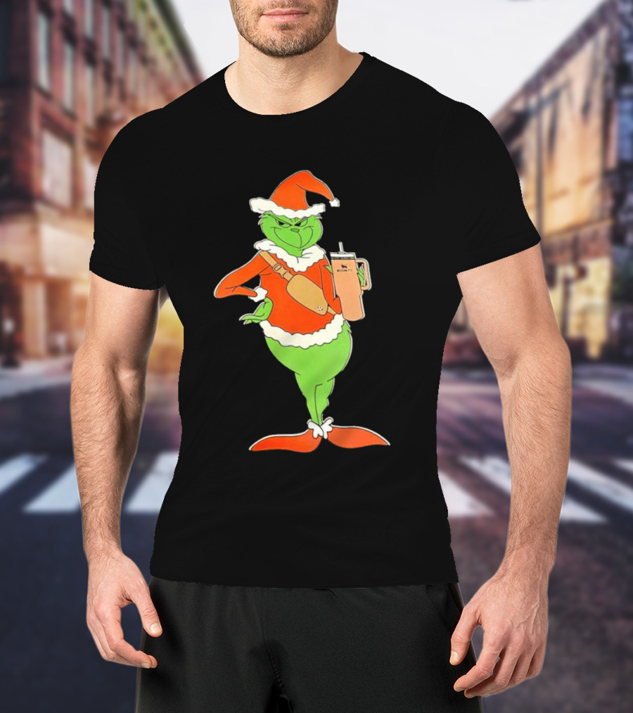 Grinch Santa Stanley Christmas Holiday Cheer Scene T-Shirt