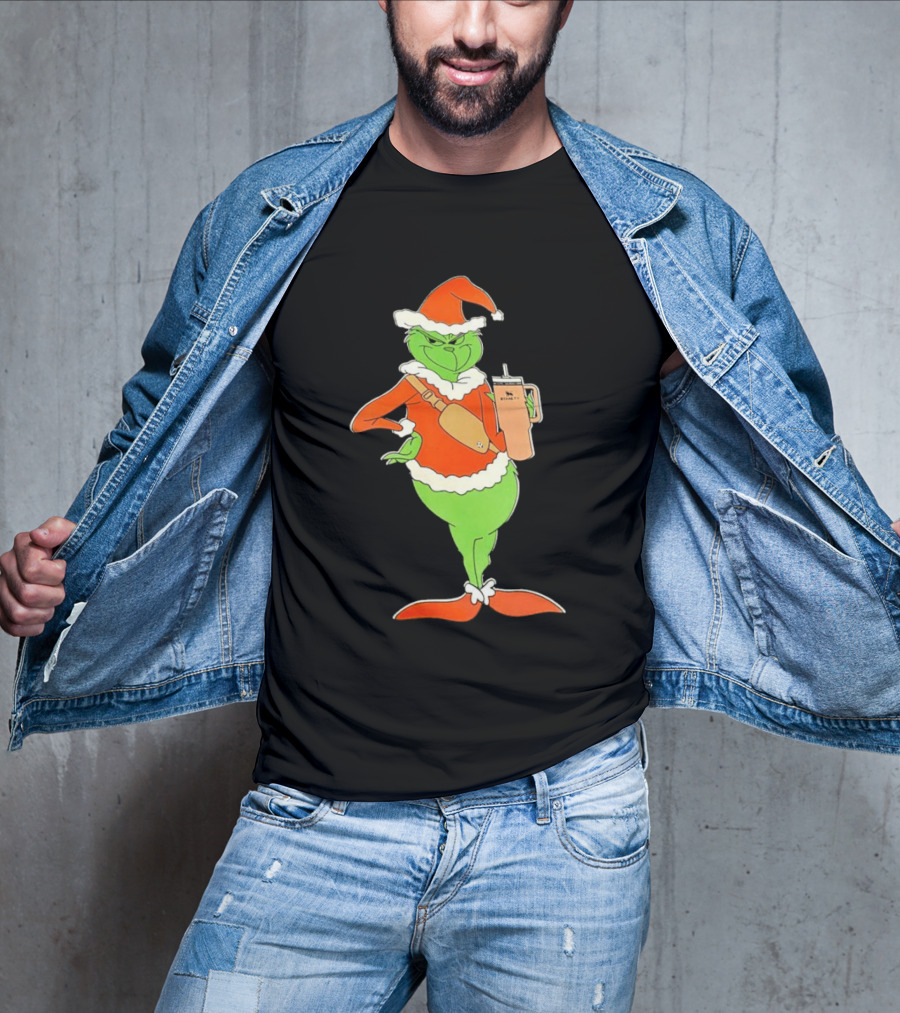 Grinch Santa Stanley Christmas Holiday Cheer Scene T-Shirt