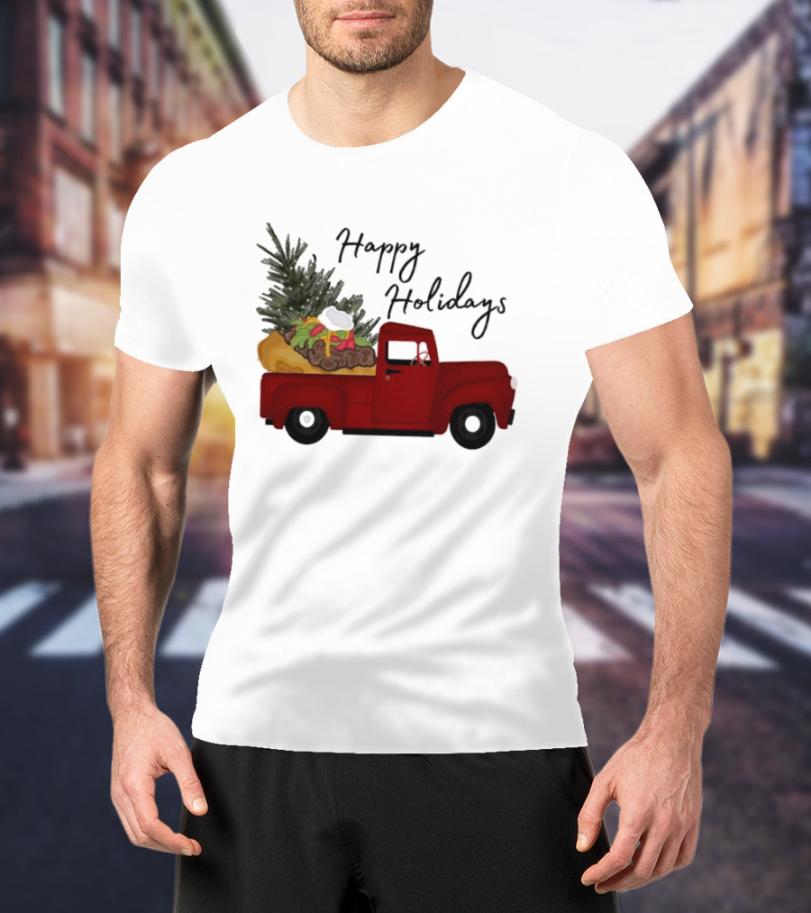 Happy Holidays Red Truck With Taco And Tree T-Shirt
