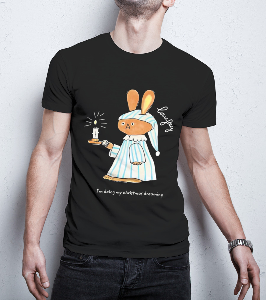 Laufey Bunny In Pajamas Holding Candle I'm Doing My Christmas Dreaming T-Shirt