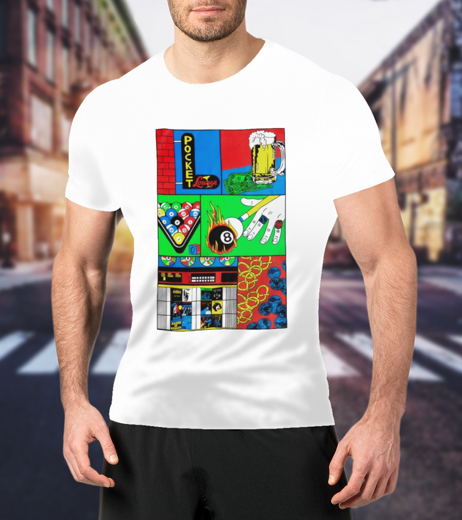 Pocket Lounge Ringer Billiards Beer Music Retro 80s T-Shirt