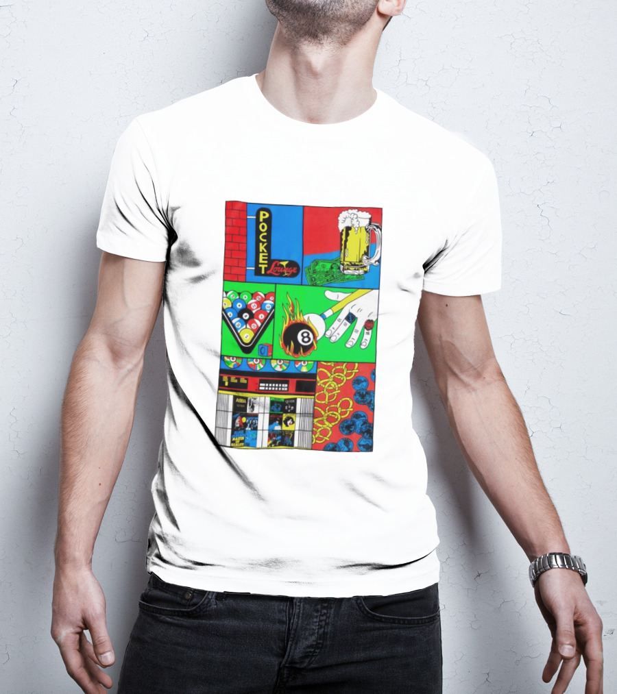Pocket Lounge Ringer Billiards Beer Music Retro 80s T-Shirt