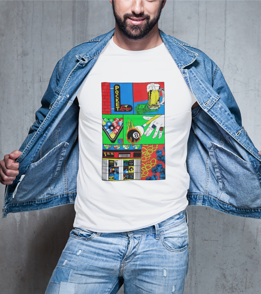 Pocket Lounge Ringer Billiards Beer Music Retro 80s T-Shirt