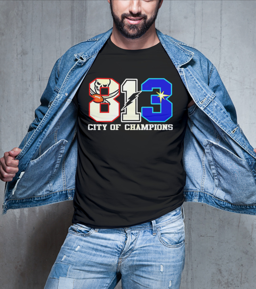 Tampa Bay 813 City Of Champions Buccaneers Lightning Rays T-Shirt