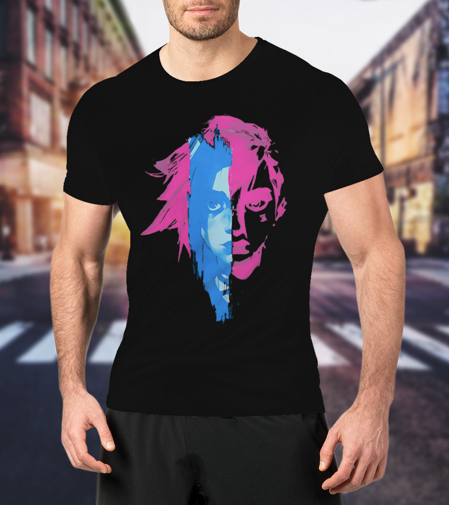 Arcane Vi And Jinx Split Face Blue And Pink T-Shirt