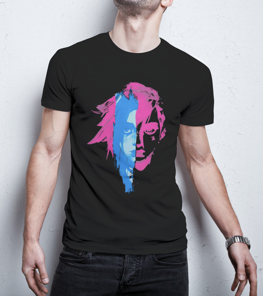 Arcane Vi And Jinx Split Face Blue And Pink T-Shirt