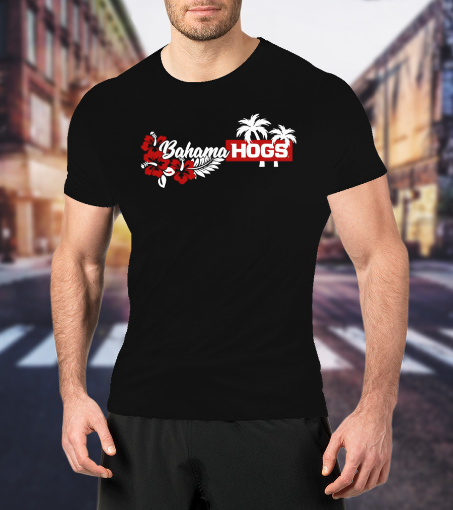 Arkansas Razorbacks Bahama Hogs Tropical Palm Red Flower T-Shirt