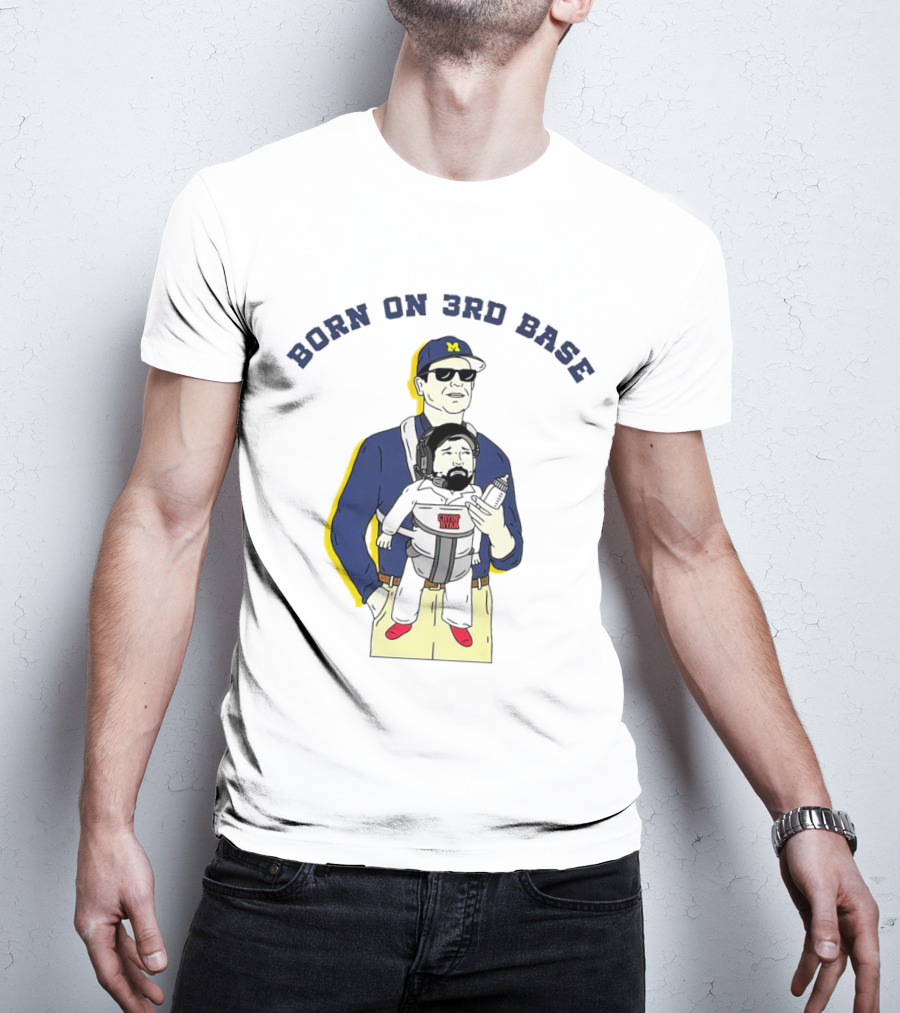 Born On 3rd Base Jim Harbaugh Michigan With Beard Baby T-Shirt