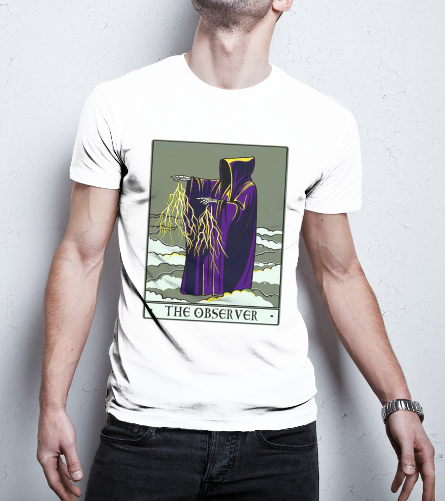 The Observer Hooded Figure With Lightning Tarot Card T-Shirt
