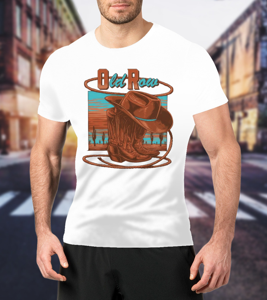 Old Row Western Cowboy Boots And Hat Desert Scene T-Shirt