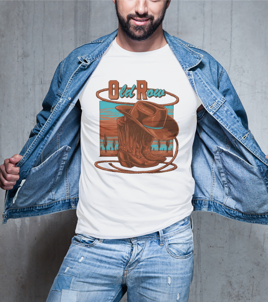 Old Row Western Cowboy Boots And Hat Desert Scene T-Shirt